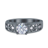 Art Deco Round Natural Stone Filigree Ring