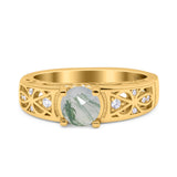 Art Deco Round Natural Stone Filigree Ring