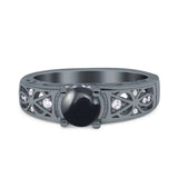 Art Deco Round Natural Stone Filigree Ring