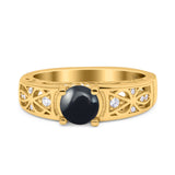 Art Deco Round Natural Stone Filigree Ring
