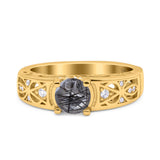 Art Deco Round Natural Stone Filigree Ring