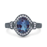 Art Deco Oval Natural Stone Halo Ring