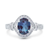 Art Deco Oval Natural Stone Halo Ring