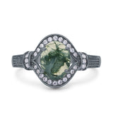 Art Deco Oval Natural Stone Halo Ring