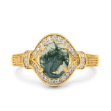 Art Deco Oval Natural Stone Halo Ring