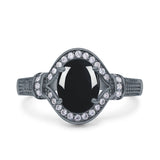Art Deco Oval Natural Stone Halo Ring