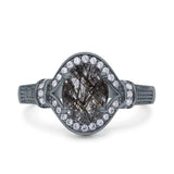 Art Deco Oval Natural Stone Halo Ring