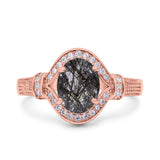 Art Deco Oval Natural Stone Halo Ring