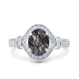 Art Deco Oval Natural Stone Halo Ring