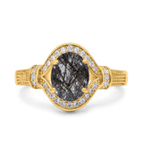 Art Deco Oval Natural Stone Halo Ring