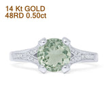 14K White Gold Round Natural Green Amethyst Prasiolite Split Shank Diamond Ring