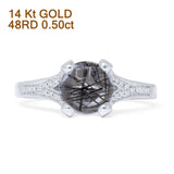 14K White Gold Round Natural Rutilated Quartz Split Shank Diamond Ring