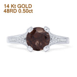 14K White Gold Round Natural Chocolate Smoky Quartz Split Shank Diamond Ring