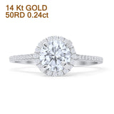 14K White Gold Round Halo Moissanite Vintage Style Diamond Ring