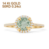 14K Yellow Gold Round Halo Natural Green Amethyst Prasiolite Vintage Style Diamond Ring