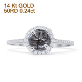 14K White Gold Round Halo Natural Rutilated Quartz Vintage Style Diamond Ring