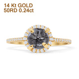 14K Yellow Gold Round Halo Natural Rutilated Quartz Vintage Style Diamond Ring