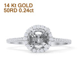 14K White Gold 0.24ct Round Halo Semi Mount Diamond Ring