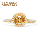 14K Yellow Gold 0.24ct Round Halo Semi Mount Diamond Ring