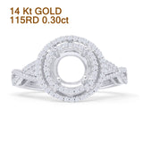 14K White Gold 0.30ct Round Halo Twisted Split Shank Semi Mount Diamond Ring