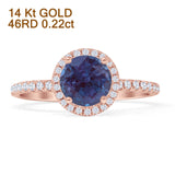 14K Rose Gold Round Halo Lab Alexandrite Diamond Ring