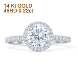 14K White Gold Round Halo Moissanite Diamond Ring
