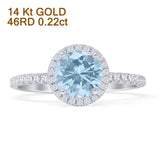 14K White Gold Round Halo Natural Aquamarine Diamond Ring