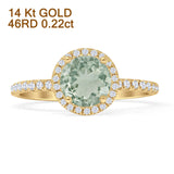 14K Yellow Gold Round Halo Natural Green Amethyst Prasiolite Diamond Ring