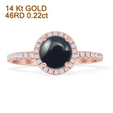 14K Rose Gold Round Halo Natural Black Onyx Diamond Ring