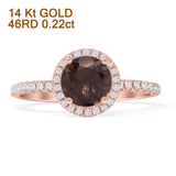 14K Rose Gold Round Halo Natural Chocolate Smoky Quartz Diamond Ring