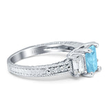 Three Stone Round & Emerald Cut CZ Gold Ring