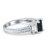 Three Stone Round & Emerald Cut CZ Gold Ring