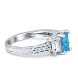 Three Stone Round & Emerald Cut CZ Gold Ring