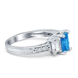 Three Stone Round & Emerald Cut CZ Gold Ring