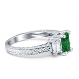 Three Stone Round & Emerald Cut CZ Gold Ring