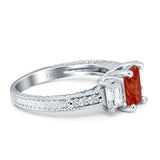 Three Stone Round & Emerald Cut CZ Gold Ring