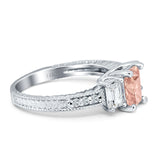 Three Stone Round & Emerald Cut CZ Gold Ring