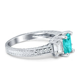 Three Stone Round & Emerald Cut CZ Gold Ring