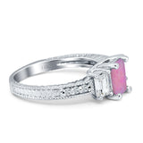 Three Stone Round & Emerald Cut CZ Gold Ring