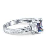 Three Stone Round & Emerald Cut CZ Gold Ring