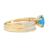 Two Piece Round Solitaire Half Eternity Cathedral Ring