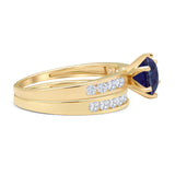 Two Piece Round Lab Alexandrite Cathedral Ring