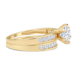 Two Piece Round Moissanite Cathedral Ring