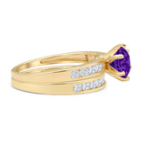 Two Piece Round Natural Amethyst Cathedral Ring