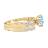 Two Piece Round Natural Aquamarine Cathedral Ring