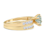 Two Piece Round Natural Green Amethyst Prasiolite Cathedral Ring