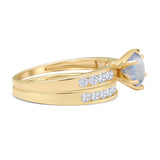 Two Piece Round Natural Moonstone Cathedral Ring