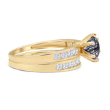 Two Piece Round Natural Rutilated Quartz Cathedral Ring