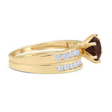 Two Piece Round Natural Chocolate Smoky Quartz Cathedral Ring