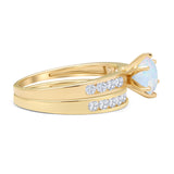 Two Piece Round Solitaire Half Eternity Cathedral Ring